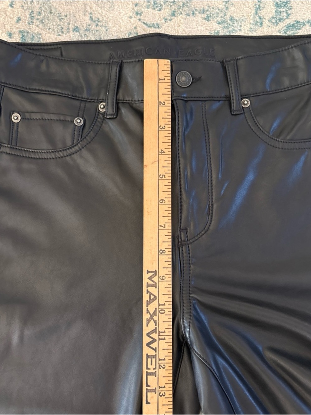 American Eagle Black Faux Leather Flare leg Rocker Party Concert - Picture 4 of 12